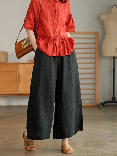 Casual linen-cotton trousers