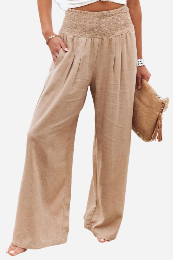 High-Waist Cotton Linen Palazzo Trousers