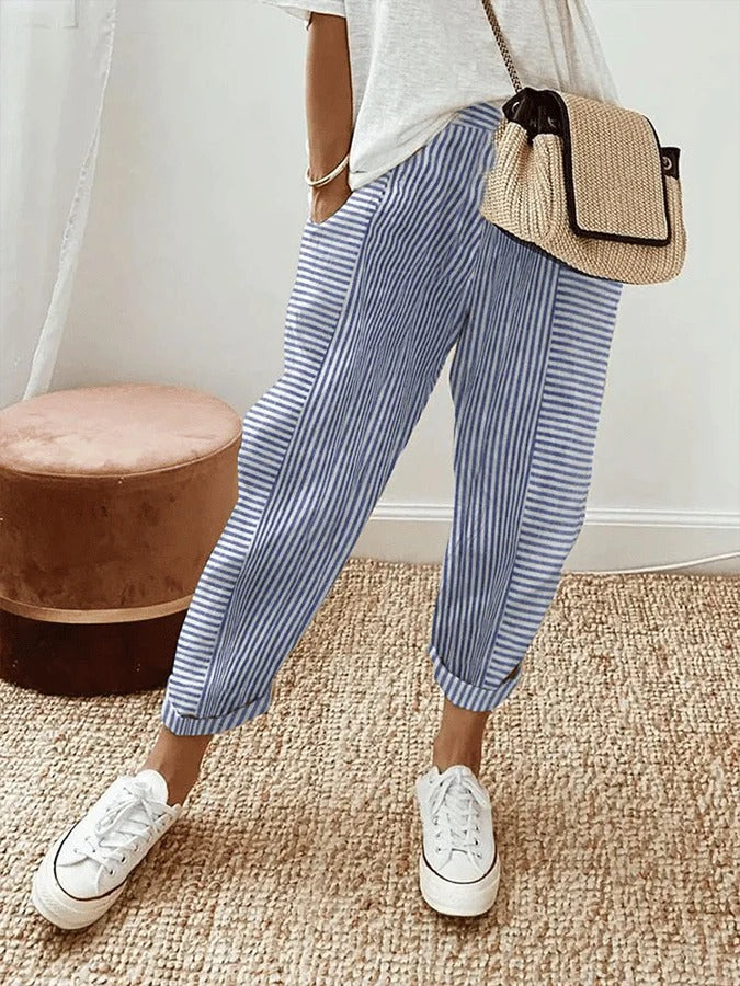 Cotton striped trousers