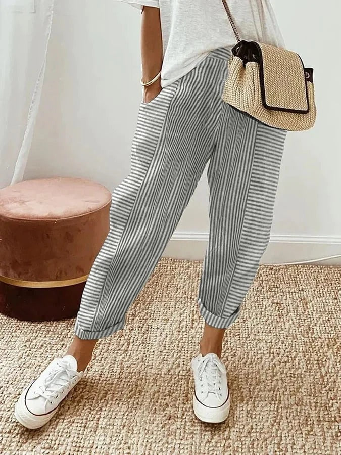 Cotton striped trousers