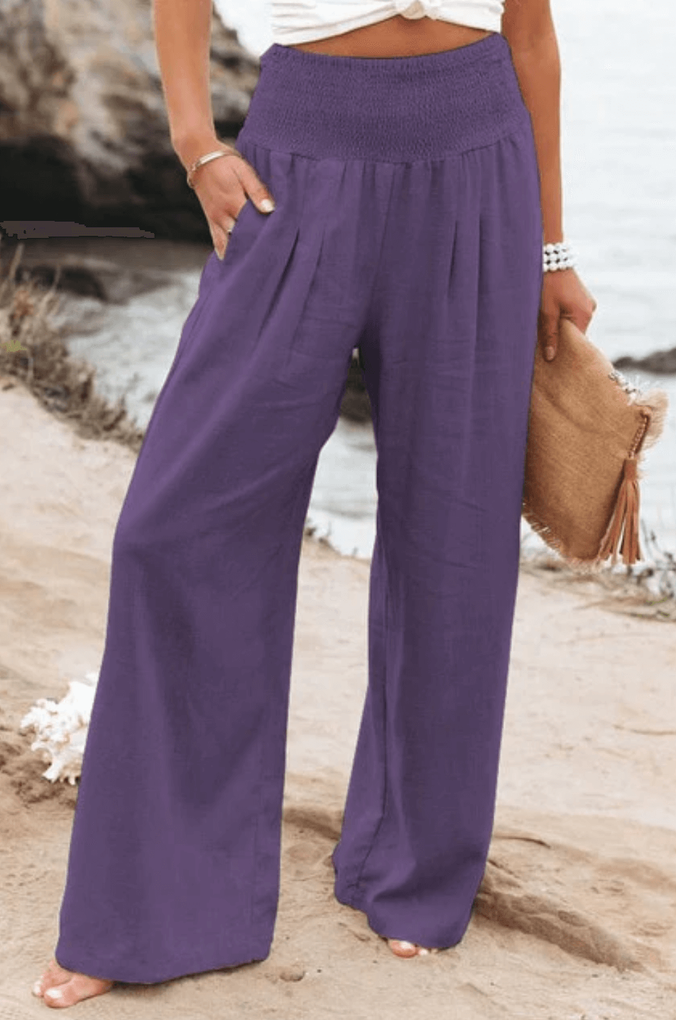 High-Waist Cotton Linen Palazzo Trousers